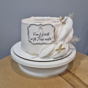 Tort pentru cerere de nașii, acoperit cu cremă cheese și decor foi de orez, Emys Cakes