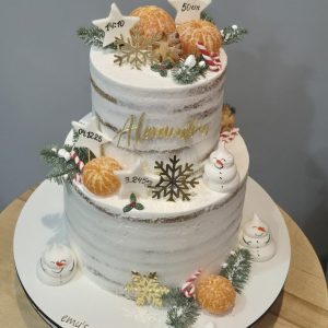 Tort Crăciun etajat 5 kg cremă albă rustic cu portocale