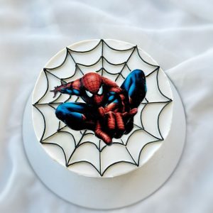 Bento tort alb cu Spider-Man și pânză de păianjen neagră, design super-erou pentru băieți, Emys Cakes